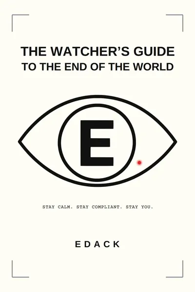 Cover of The Watcher's Guide to the End of the World by EDACK: a large eye with the letter E, and the words Stay calm. Stay compliant. Stay you.